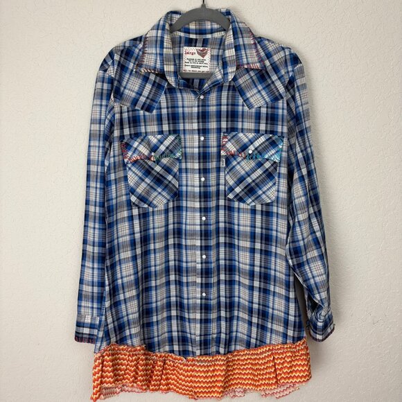 Upcycled Vintage Levi Plaid Button Front Shirt Wearable Art - Picture 2 of 16